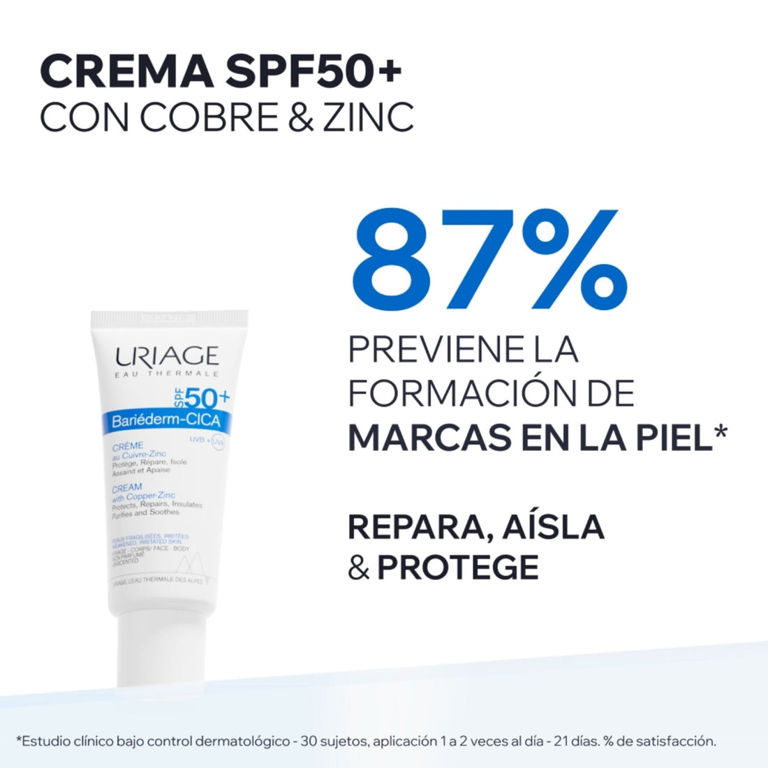 Crema Reparadora SPF50+Bariéderm-CICA Con Cobre y Zinc 40ml